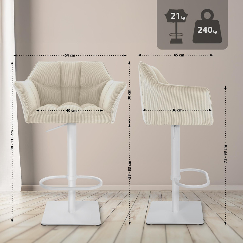 Tabouret de bar Damaso W Cord crème