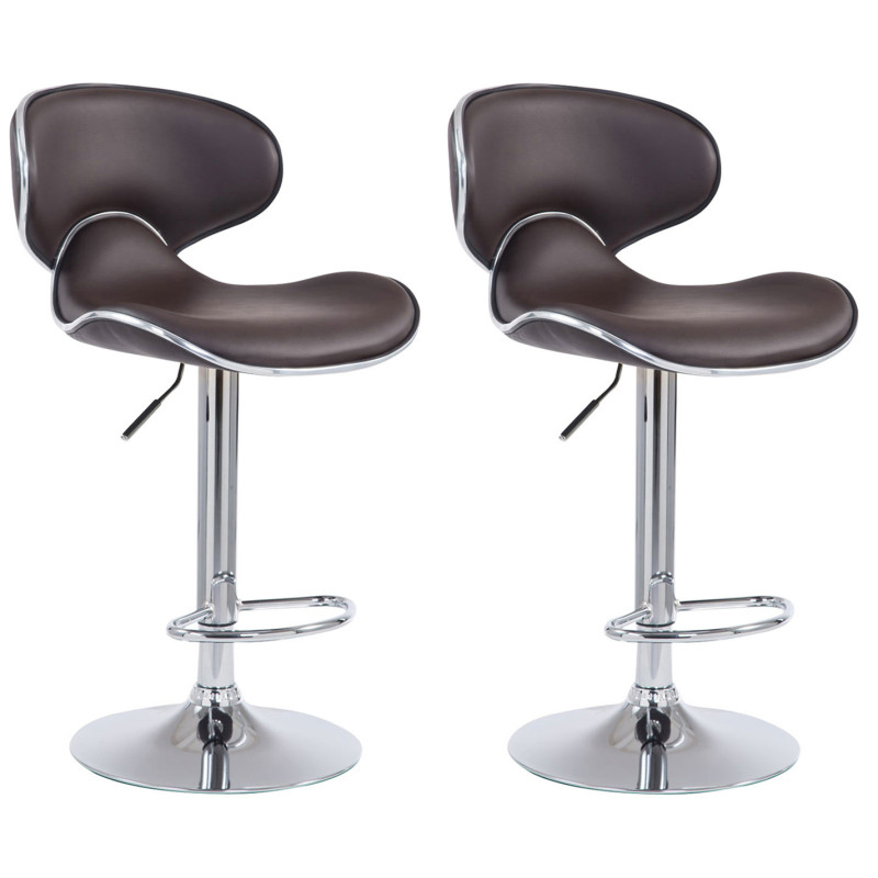 Set di 2 sgabelli da bar Las Vegas V2, similpelle, marrone cromato