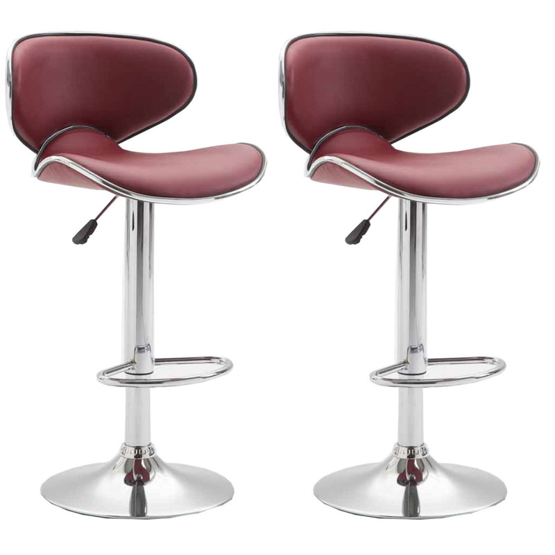 Set di 2 sgabelli da bar Las Vegas V2 in similpelle cromata rosso bordeaux