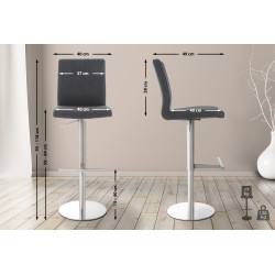 Tabouret de bar Cadiz, tissu, acier inoxydable, gris foncé