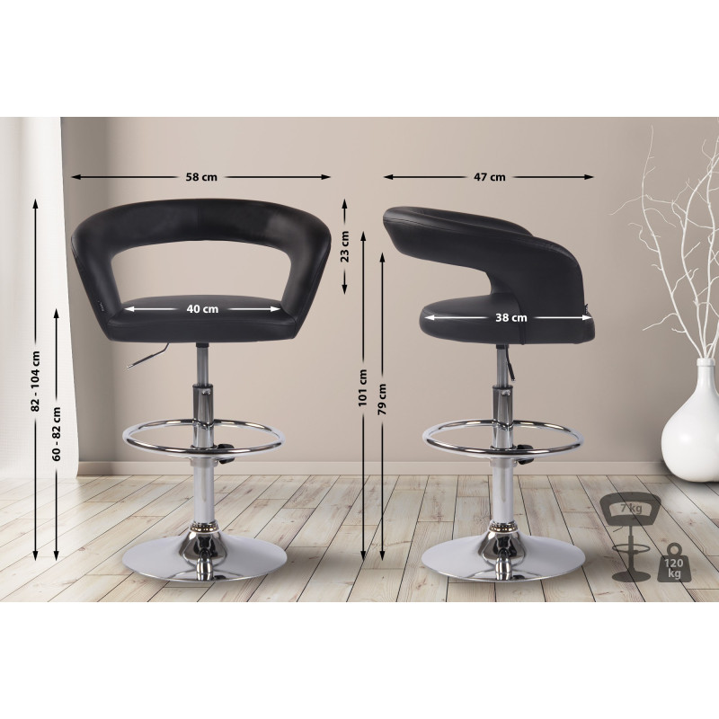 Tabouret de bar Jaen, similicuir, noir