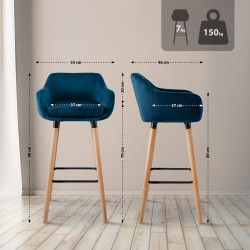 Sgabello da bar Grant in velluto blu