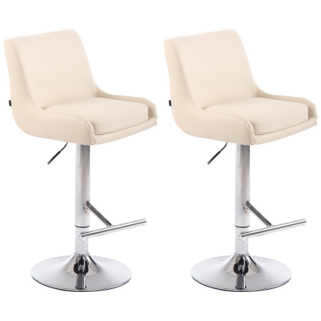 Conjunto de 2 banquetas de bar, estilo Club, em couro sintético, cromadas e creme.