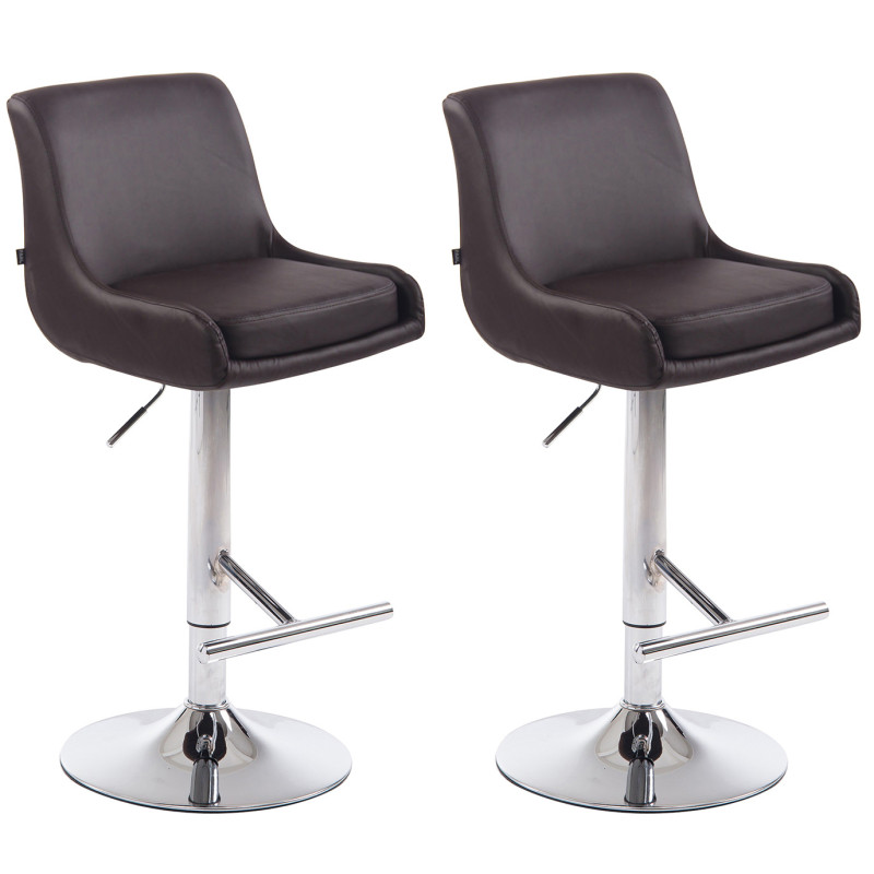 Ensemble de 2 tabourets de bar Club, similicuir, marron chromé