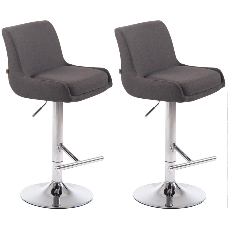 Ensemble de 2 tabourets de bar Club, tissu, chrome, gris foncé