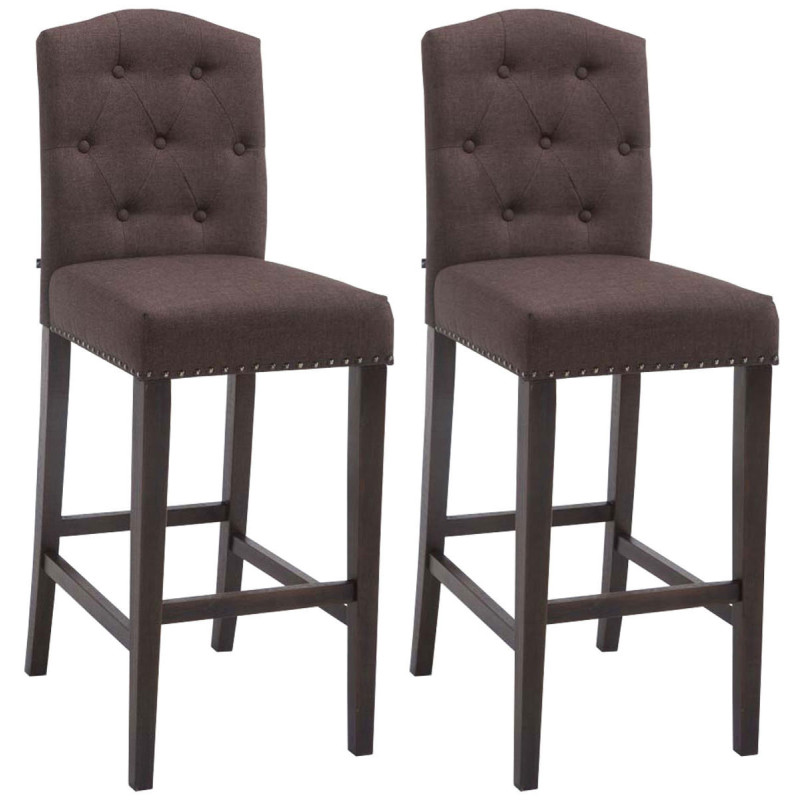 Ensemble de 2 tabourets de bar Louise, tissu marron antique