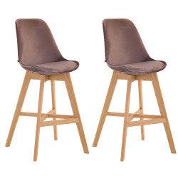 Ensemble de 2 tabourets de bar Cannes en velours, marron naturel