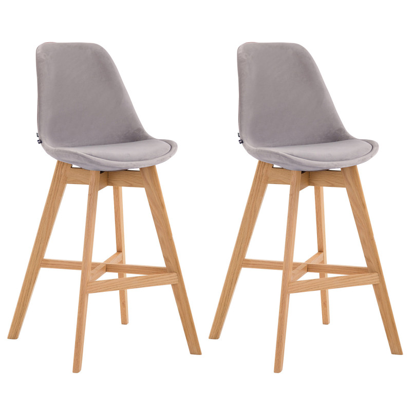 Ensemble de 2 tabourets de bar Cannes en velours gris naturel
