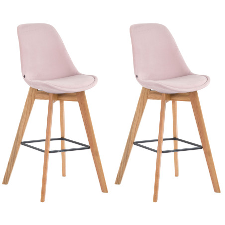 Ensemble de 2 tabourets de bar Metz en velours rose naturel