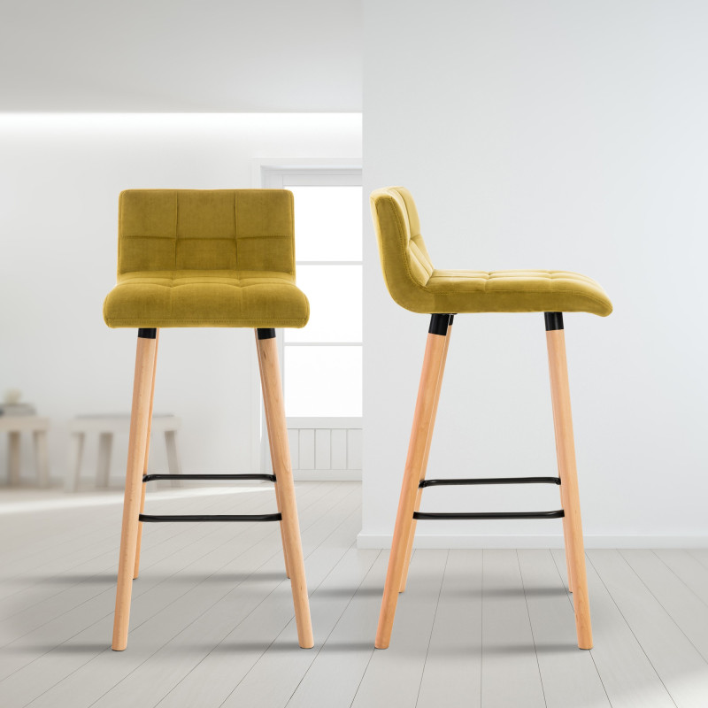 Ensemble de 2 tabourets de bar Lincoln en velours jaune