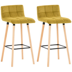 Conjunto de 2 banquetas de bar Lincoln em veludo amarelo.