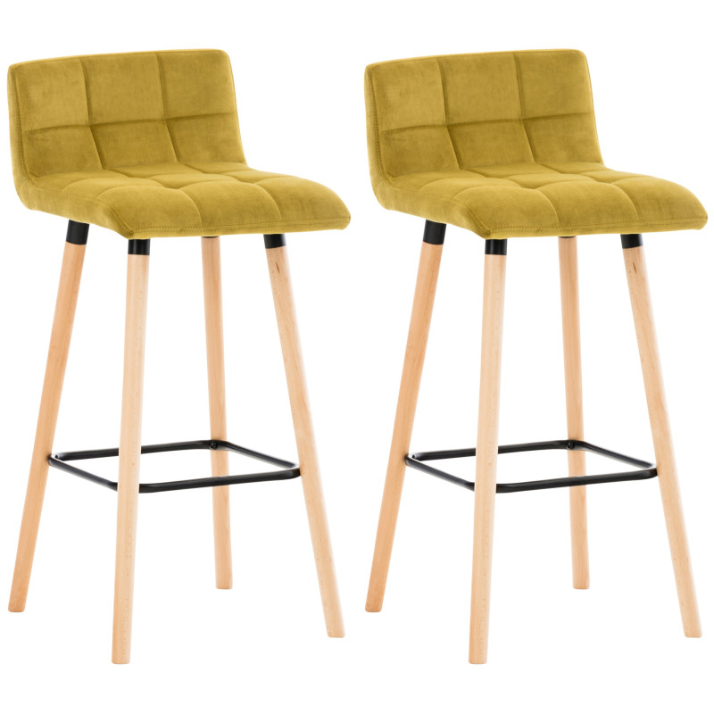 Conjunto de 2 banquetas de bar Lincoln em veludo amarelo.