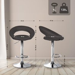 Tabouret de bar Olinda, tissu, chrome, gris foncé
