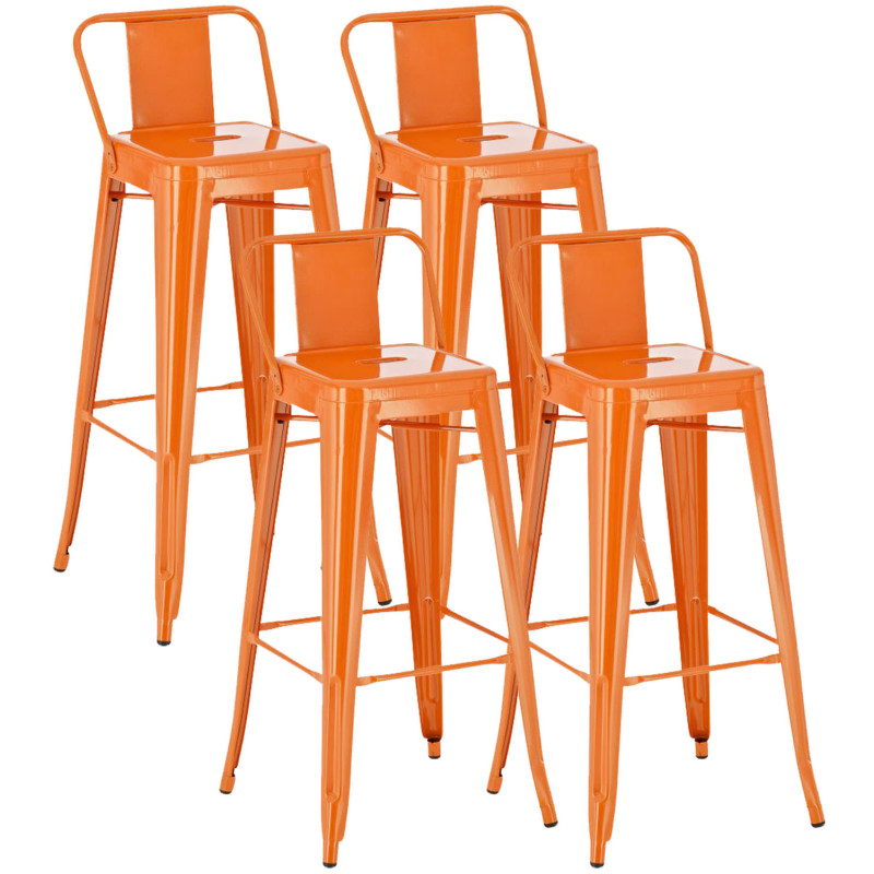Juego de 4 taburetes de bar Mason, color naranja