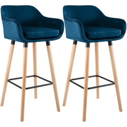 Ensemble de 2 tabourets de bar Grant en velours bleu