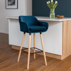 Conjunto de 2 banquetas de bar Grant em veludo azul.