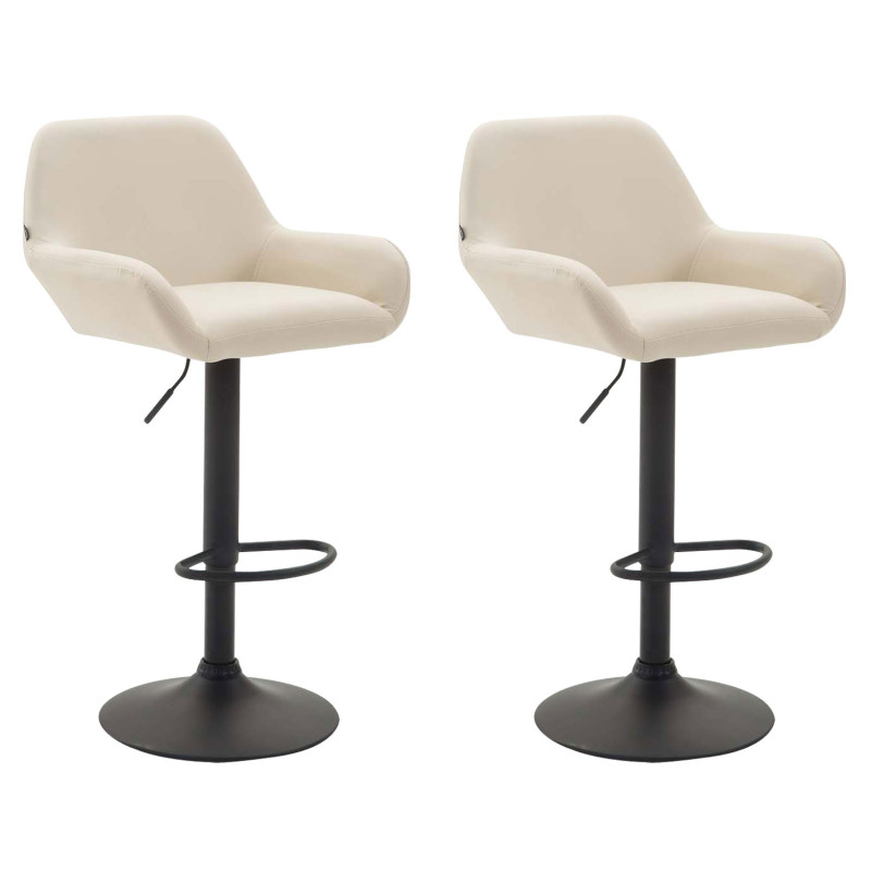 Ensemble de 2 tabourets de bar Braga, similicuir, noir et crème
