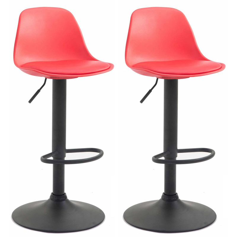 Lot de 2 tabourets de bar Kiel, en plastique, noir et rouge
