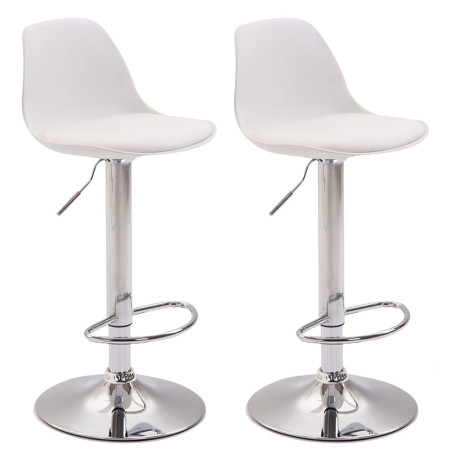 Lot de 2 tabourets de bar Kiel, plastique, chromés, blancs
