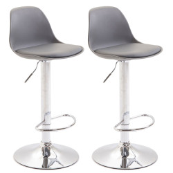 Lot de 2 tabourets de bar Kiel, en plastique, gris chromé
