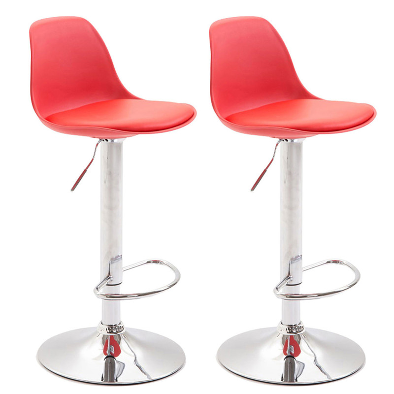 Lot de 2 tabourets de bar Kiel, en plastique rouge chromé