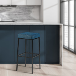 Ensemble de 2 tabourets de bar Montréal, 85, tissu, noir/bleu