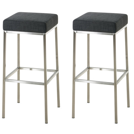 Ensemble de 2 tabourets de bar Montreal 85, tissu, acier inoxydable, gris foncé