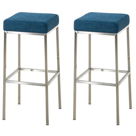 Ensemble de 2 tabourets de bar Montreal 85, tissu, acier inoxydable, bleu