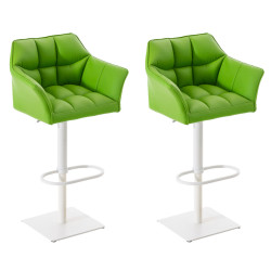 Set di 2 sgabelli da bar Damaso, similpelle, bianco/verde