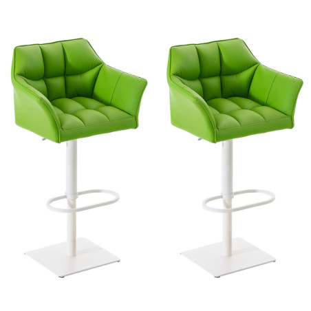 Set di 2 sgabelli da bar Damaso, similpelle, bianco/verde