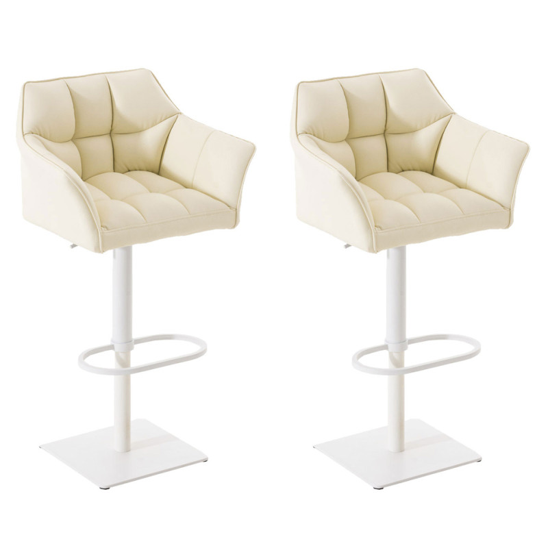 Set di 2 sgabelli da bar Damaso, similpelle, bianco/crema