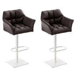 Conjunto de 2 banquetas de bar Damaso, em couro sintético, branco/marrom.