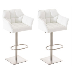Set di 2 sgabelli da bar Damaso in similpelle acciaio inox bianco
