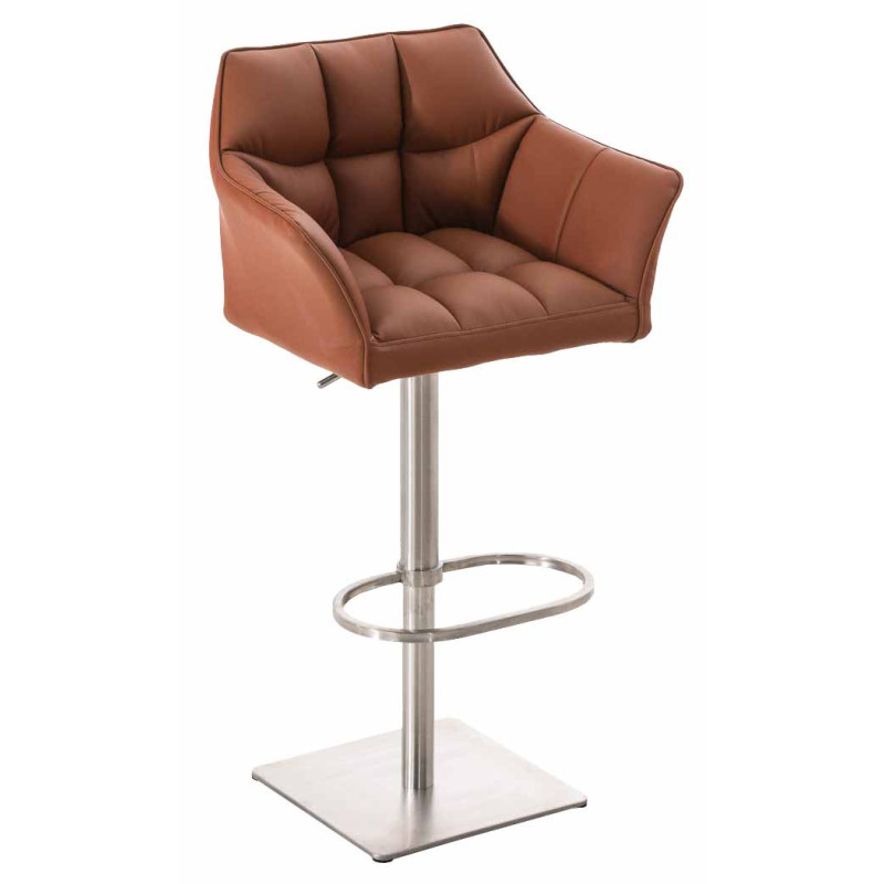 Ensemble de 2 tabourets de bar Damaso, similicuir, acier inoxydable, marron clair