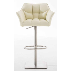 Ensemble de 2 tabourets de bar Damaso, similicuir, acier inoxydable, crème