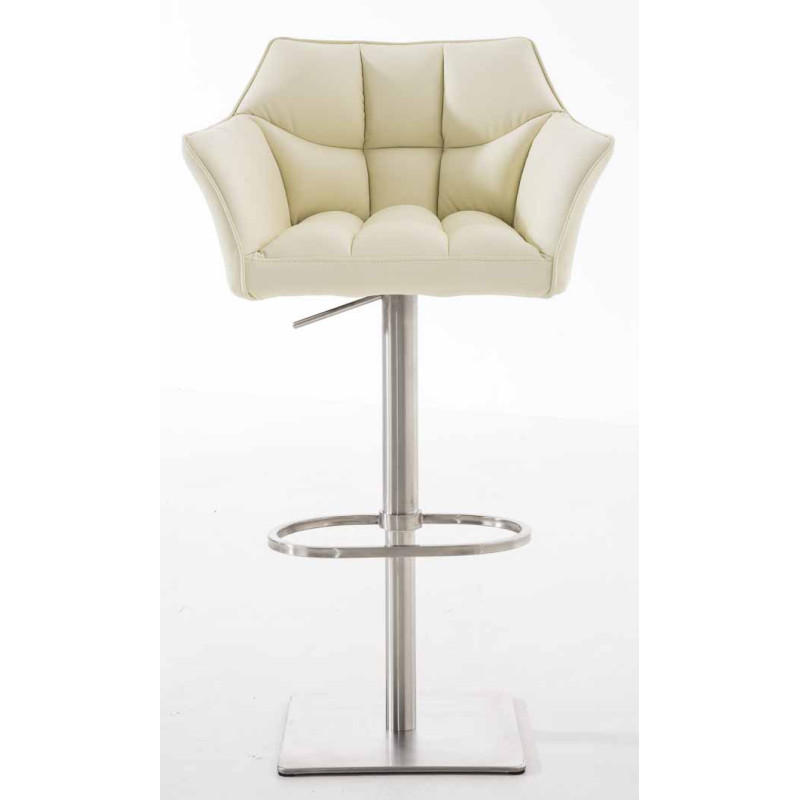 Ensemble de 2 tabourets de bar Damaso, similicuir, acier inoxydable, crème