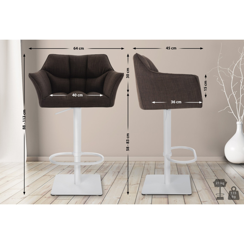 Ensemble de 2 tabourets de bar en tissu Damaso blanc et marron