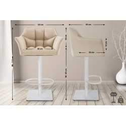 Set di 2 sgabelli da bar Damaso, tessuto bianco/crema
