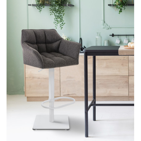 Ensemble de 2 tabourets de bar Damaso, tissu blanc et gris titane