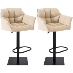 Ensemble de 2 tabourets de bar Damaso, en tissu, noir et crème