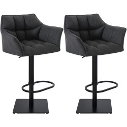 Conjunto de 2 banquetas de bar Damaso, em tecido, preto/cinza escuro