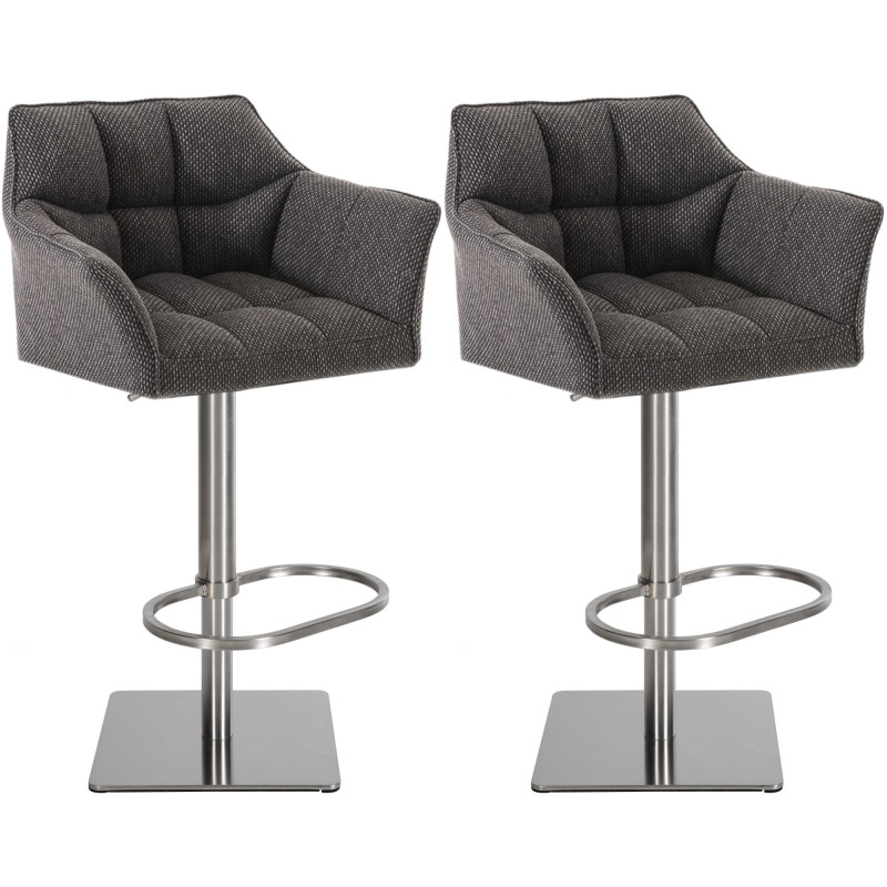 Set di 2 sgabelli da bar Damaso, tessuto, acciaio inox, grigio titanio