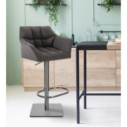 Set di 2 sgabelli da bar Damaso, tessuto, acciaio inox, grigio titanio