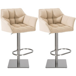 Set di 2 sgabelli da bar Damaso, tessuto, acciaio inox, crema
