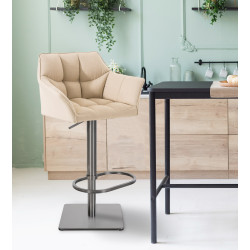 Ensemble de 2 tabourets de bar Damaso, tissu, acier inoxydable, crème