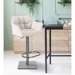 Ensemble de 2 tabourets de bar en tissu Damaso et acier inoxydable blanc