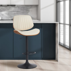 Sgabello da bar Clawson, similpelle, noce nero/crema