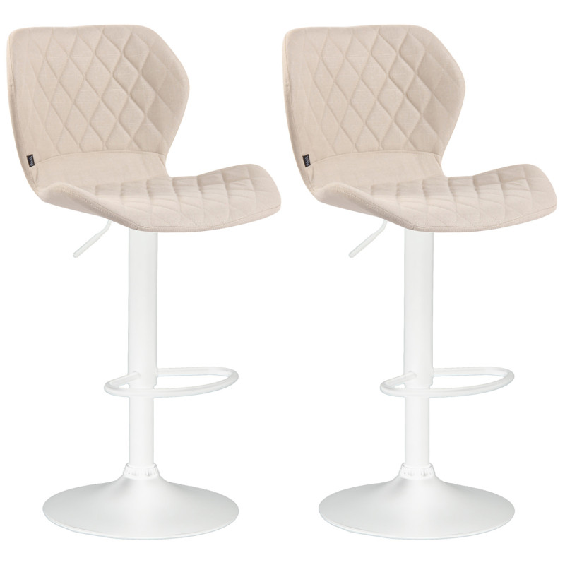 Ensemble de 2 tabourets de bar, revêtement en liège et tissu, blanc/crème