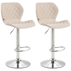 Ensemble de 2 tabourets de bar, revêtement en liège et tissu, finitions chromées et crème.