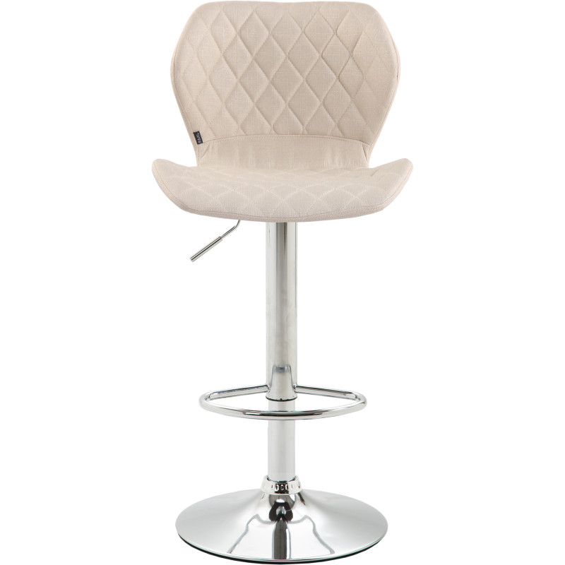 Ensemble de 2 tabourets de bar, revêtement en liège et tissu, finitions chromées et crème.